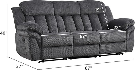 CANMOV Recliner Sofa Set, Manual Reclining Sofa with Overstuffed Armrest for Living Room,Bedroom Furniture,Office,3 Seat Grey