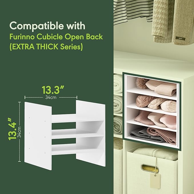 Furinno Cubicle Cube Insert, 3-Shelf Cube Organizer, Fits into Extra Thick Cubes, for Organizers and Storage, Dark Oak (Does not fit IKEA Kallax Shelving)