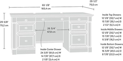 Sauder Palladia Executive Desk, L: 65.12" x W: 29.53" x H: 29.61", Select Cherry