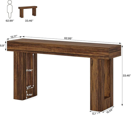 Tribesigns 63-Inch Long Console Table, Wooden Rectangular Sofa Table Behind The Couch, Farmhouse Entryway Table for Entrance, Hallway, Living Room (Rustic Brown)