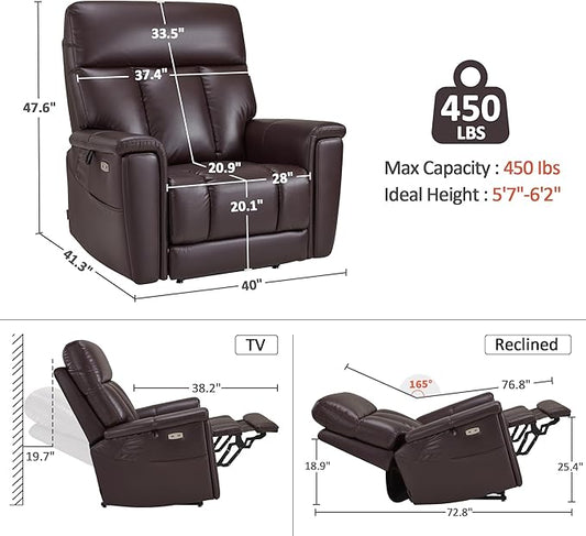 MCombo Heavy Duty Lift Chair for Elderly, Extra Wide Dual Motor Power Lift Recliner 450lbs with Hidden Cup Holders, USB Charging, Breathable Faux Leather R7777 (Dark Brown)