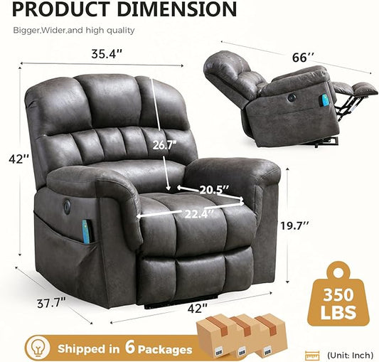 Large Power Lift Recliner Set of 2 with Massage and Heat for Elderly, Faux Leather Electric Lifting Recliners with USB Port, Oversized Reclining Sofa Chair for Living Room, Grey