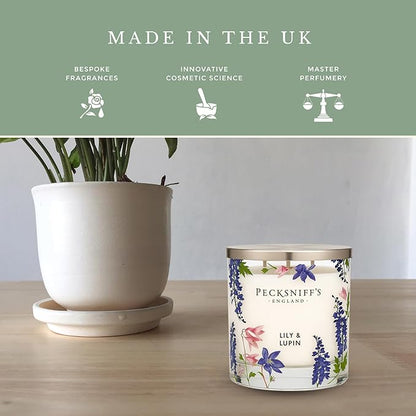 Pecksniff’s 3 Wick Candle – Lily & Lupin, 550 g / 19.4 oz – Long Lasting Burn, Elegant Home Decor & Relaxing Ambiance