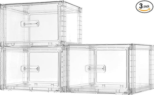 Vtopmart 3 Pack 18QT Clear Stackable Storage Drawers,Easily Assemble Closet Organizers,Plastic Storage Bins for Bathroom,Cabinet,Kitchen Pantry,Under Sink Organization(Medium)