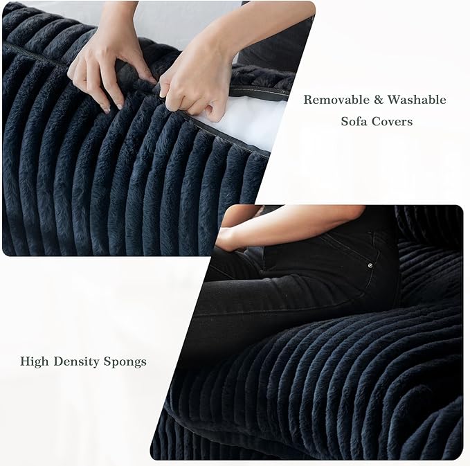 Modular Sectional Sofa, L Shaped Sofa with Ottoman, 78.74" Oversized Loveseat, Plush Deep Seat Sleeper Couches for Living Room, Apartment, Couch Cushion Covers Removable, Black