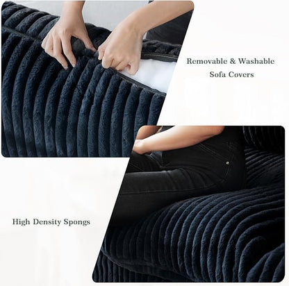 Modular Sectional Sofa, L Shaped Sofa with Chaise Ottoman, Deep Seat Cloud Sectional Couch, Couch Cushion Covers Removable, Comfy Modular Couches for Living Room, Office, Apartment, Black