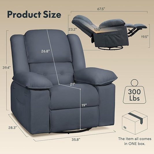 FLEXISPOT 360° Swivel Rocker Recliner for Adults, Massage Rocker Recliner Chair with Heating, Nursery Chair Swivel Glider Sofa for Living Room, Bedroom, Nursery, Slate