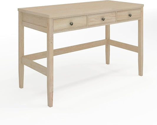 Martha Stewart Rhett Home Office Desk with 3 Drawers and Tapered Legs in Light Natural with Antique Bronze Hardware