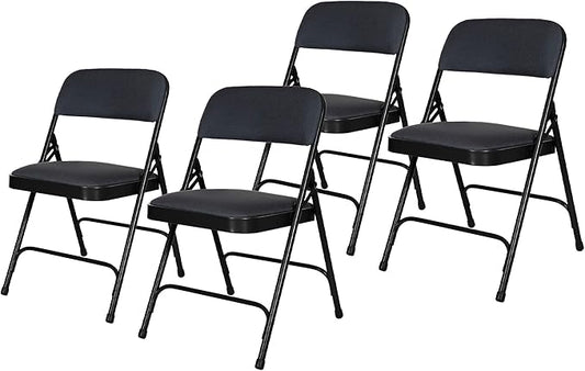 OEF Furnishings OEF2200 Series Heavy-Duty Premium Fabric Padded Upholstery Double-Hinged Folding Chairs (4-Pack, Classic Black)