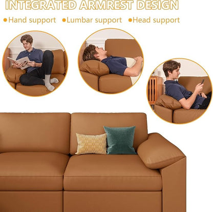 EASE MOOSE Oversized Modular Sectional Sofa,Leather Sectional Couch with Deep Seat,Extra Large U Shaped Couch,Modern Comfy Scratch Resistant Faux Leather Material Sofa,Brown