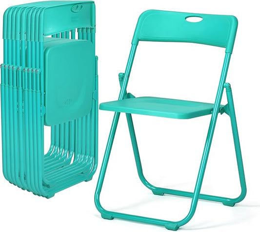 Karl home 10 Pcs Folding Chair, 300LBS Lightweight Foldable Plastic Chair, Reinforced Metal Frame Easy to Fold & Store for Indoor & Outdoor, Wedding, Party, Meeting Room, Patio and Garden, Mint Green