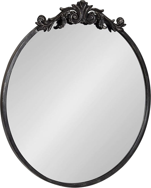 Kate and Laurel Arendahl Ornate Glam Round Mirror, 24 Inch Diameter, Black, Dramatic Baroque Style Wall Mirror for Vintage Antique Inspired Home Decor Aesthetic