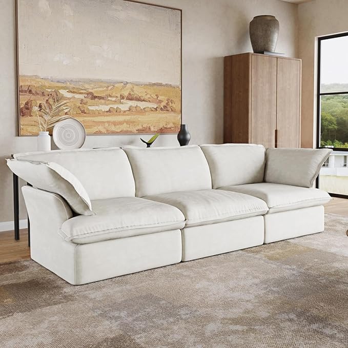 JACH Modern Modular Cloud Sectional Couch, 3 Seat Comfy Convertible Sectional Sofas Couches, Cushion Covers Removable, Two Corners and One Middle Sofa for Living Room (White)