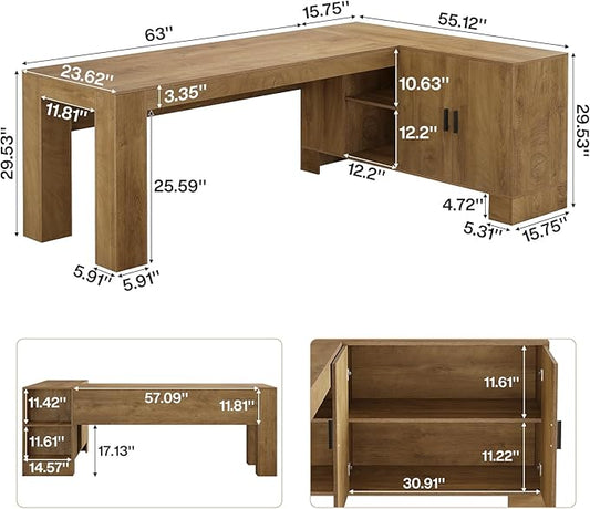 Tribesigns L-Shaped Executive Desk, 78-Inch Office Desk with Storage Cabinet and 2-Tier Shelf, Large Wooden Computer Writing Table Business Furniture Workstation for Home Office, Brown