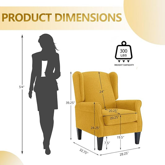 Accent Chair, Modern Living Room Chairs with Wingback, Comfy Upholstered High Back Single Sofa for Bedroom, Mid-Century Reading Armchair Sillas para Sala