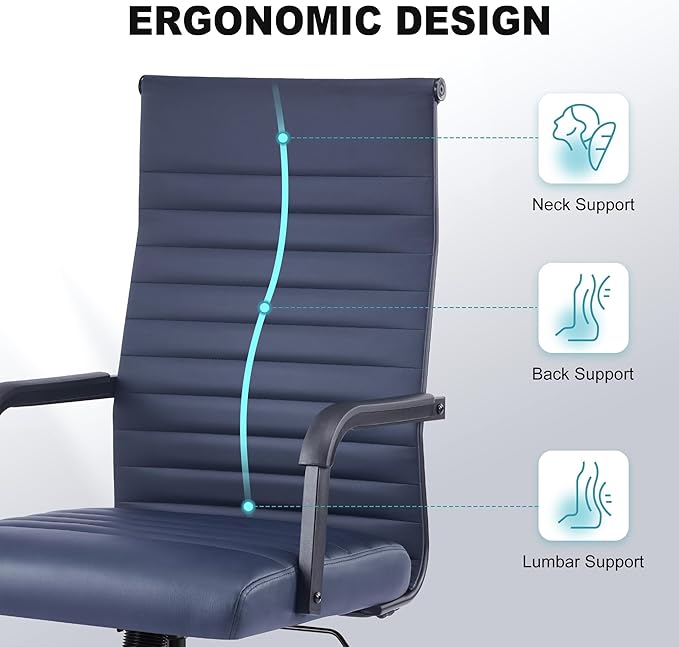 Office Desk Chair, Ergonomic Conference Room Chairs, PU Leather Executive Ribbed Computer Chair, Swivel Rolling Chair for Home Office