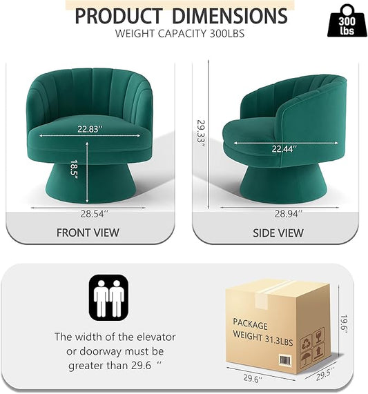 Swivel Accent Chair Set of 2,Upholstered Velvet 360° Swivel Barrel Chair for Living Room Overstuffed Bouncle Reading Chair Round Armchair for Bedroom,Vanity,Office (Dark Green)