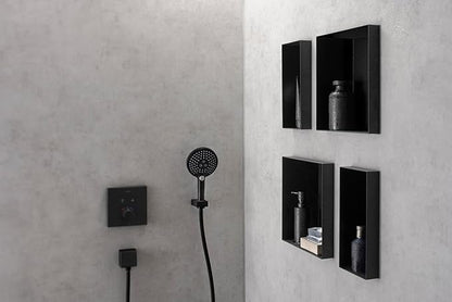 hansgrohe XtraStoris Minimalistic Recessed Wall Niche with Open Frame 12"x 6"x 5.5" in Brushed Stainless Steel, 56076800