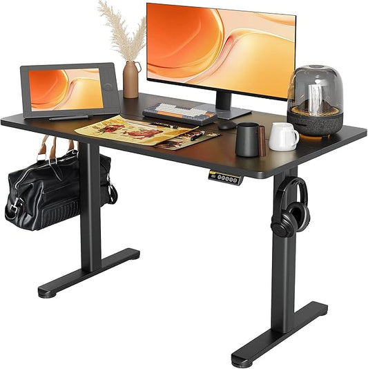 Claiks Electric Standing Desk, Adjustable Height Stand up Desk, 48x24 Inches Sit Stand Home Office Desk with Splice Board, Black Frame/Black Top