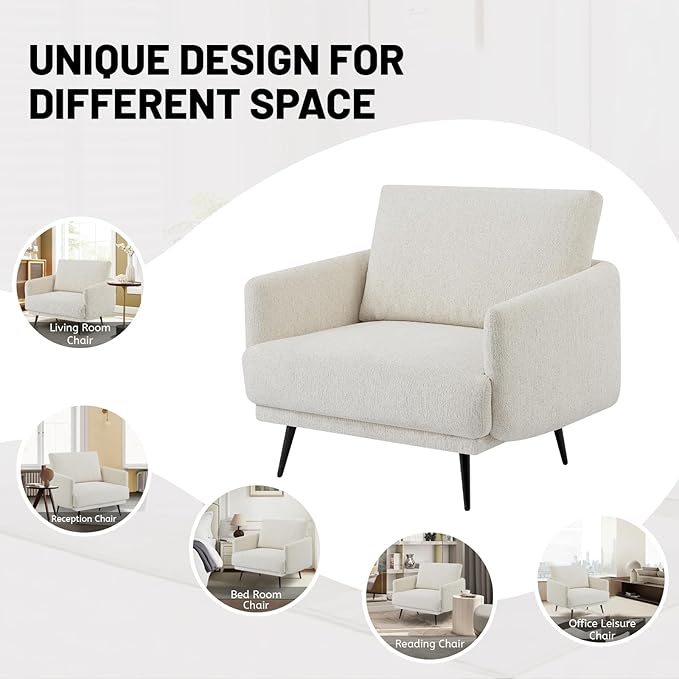 Oversized Accent Chair for Living Room Chairs Reading Arm Chair Comfy Modern Single Sofa Side Chairs with Metal Legs & Soft Cushion for Bedroom, Waiting Room (Chenille Oatmeal, Set of 2)