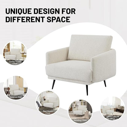 Oversized Accent Chair for Living Room Chairs Reading Arm Chair Comfy Modern Single Sofa Side Chairs with Metal Legs & Soft Cushion for Bedroom, Waiting Room (Chenille Oatmeal, Set of 1)