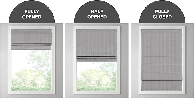 Madison Park Galen Cordless Roman Shade, 34"W x 64"H, Sheen Grey – Room Darkening, Thermal Insulated, Energy Efficient Window Blind with Subtle Sheen Basketweave Fabric for Privacy