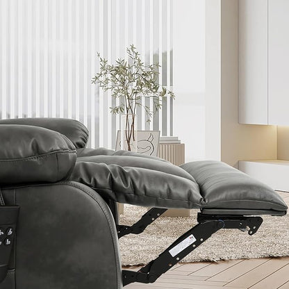 MAEVIS Power Recliner Chair, Lay Flat Sleeping Lift Chairs Recliner for Elderly with Heat and Massage,Comfy Real Breathable Leather Recliners with Dual OKIN Motor for Living Room (Silver Grey)