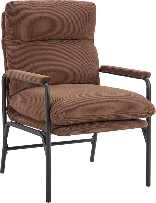 FLEXISPOT Accent Chair for Living Room,Arm Chair for Bedroom,with Padded Arms, Thicken Comfortable Cushion,Metal Frame,Reading Bedroom Chair Armchair for Home/Office/Cafe/Apartment/Waiting Room,Brown