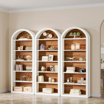 Tribesigns 77.16" Tall Arched Bookshelf, 6-Tier White Arched Bookcase with Storage Shelves for Living Room, Bedroom, Set of 2 (White, 6-Tier)