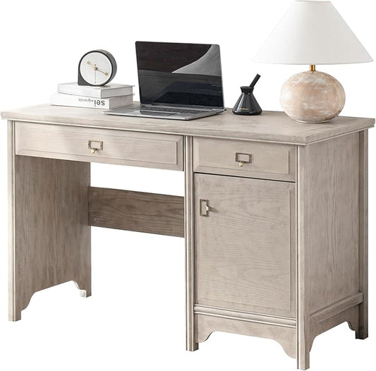 Chogori 47" Solid Wood Executive Desk, Farmhouse Office Computer Desk with 2 Drawers & Storage Cabinet, Wooden Writing Table for Home Office Study Bedroom,Gray