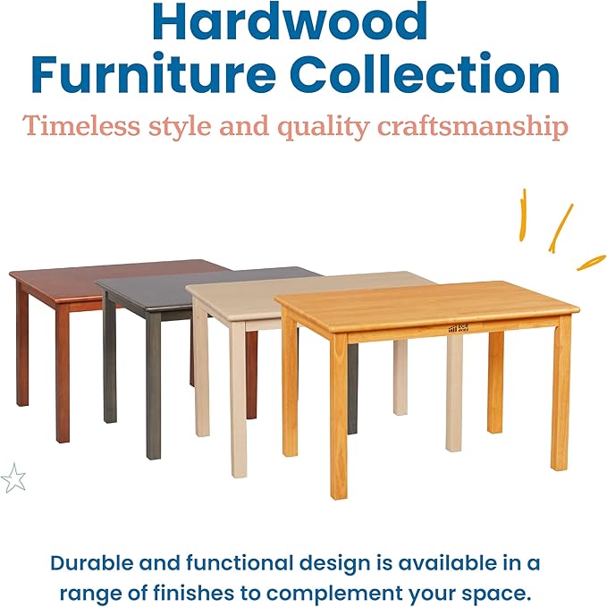 ECR4Kids 24in x 36in Rectangular Hardwood Table with 22in Legs, Kids Furniture, Dark Walnut