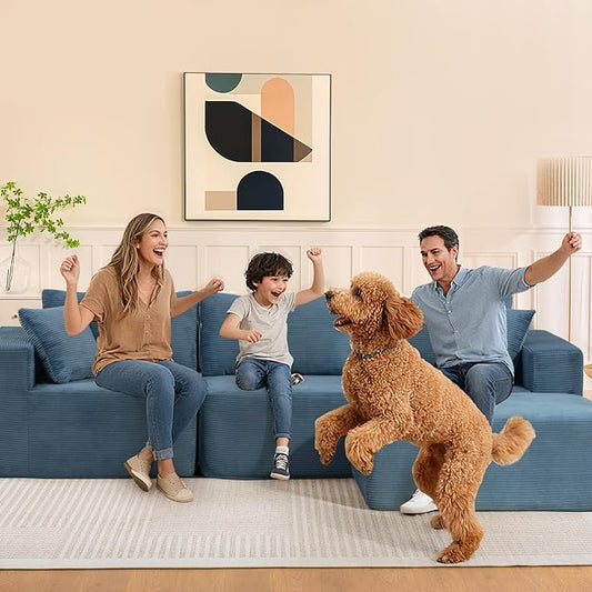 2025 New 108" Cloud Couch Sectional, Modular Sectional Sofa with L-Shaped Chaise, Deep Seat Sectional Modular Couch for Living Room, No Assembly Required (Blue, Chaise Ottoman)