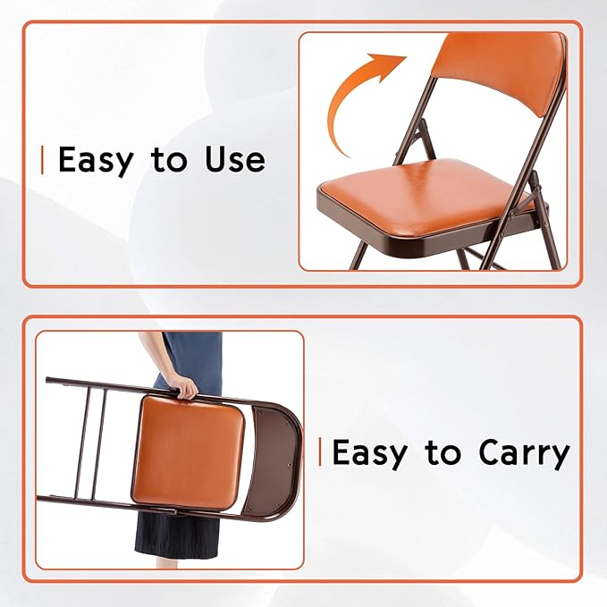 SKOK 4 Pack Padded Folding Chairs with Upholstered Cushion & Back, Padded Seats for Indoor & Outdoor, Portable Stackable Commercial Foldable Chairs w/Metal Frame for Events, Wedding Party