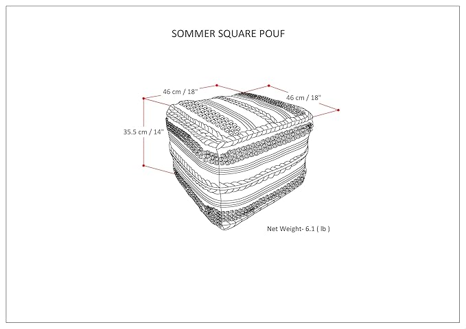 SIMPLIHOME Sommer Boho Square Pouf in Natural Handloom Woven Pattern for the Living Room, Bedroom and Kids Room