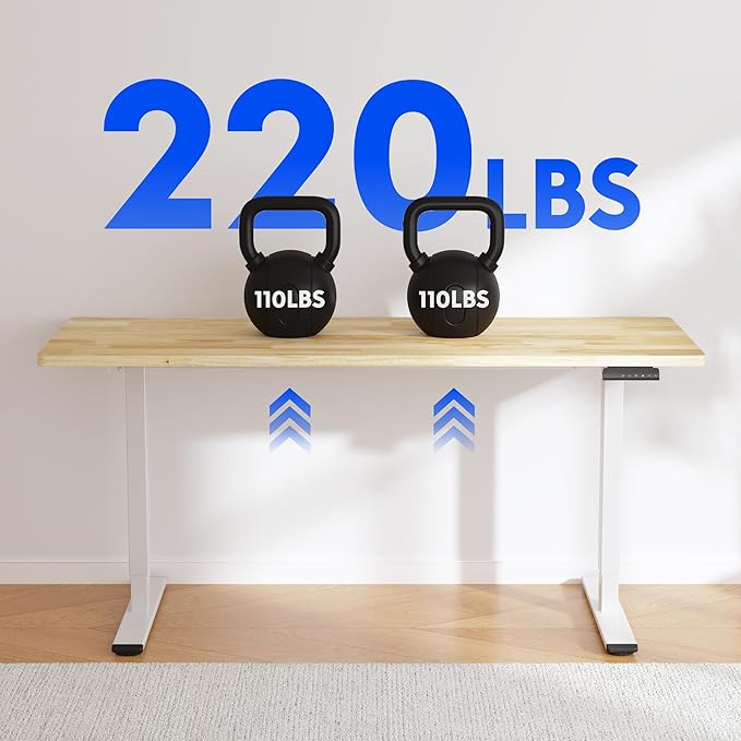 FLEXISPOT E3 Solid Wood Dual Motor 63 x 24 Electric Standing Desk Sit Stand Desk, Holds 220 lbs, Adjustable Height w/Memory Presets, Butcher Block Rubberwood Desktop & White Frame, Ships in 2 Boxes