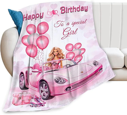 Birthday Blanket Birthday Gifts for Girls Women Pink Throw Blanket for Kids Adults Soft Warm Cozy Fleece Blanket for Couch Sofa Bed 50"x60"