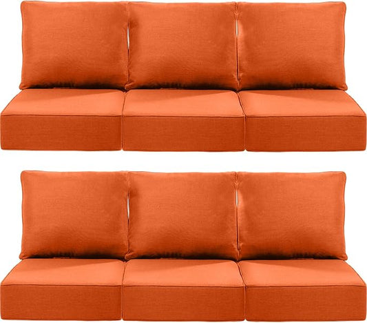 Luxury 22x24/22x25 6-Inch Outdoor Deep Seat Cushions Set of 6 - Comfortable Patio Zipper Chair Cushion for Outside Wicker Dining Rocking Swivel Chairs Loveseat Couch Sectional Sofa - Orange
