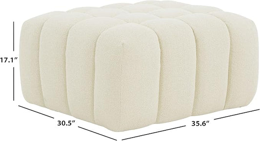 SAFAVIEH Couture Collection Calyna Cream Boucle Tufted Upholstered Ottoman