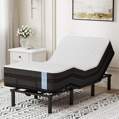 FLEXISPOT Adjustable Bed Frame Base Twin XL + 10" Cooling Gel Memory Foam Mattress, Massage, Head and Foot Incline, Zero Gravity, Zero Clearance, Under-Bed Lights, Anti-Snore, Wireless Remote