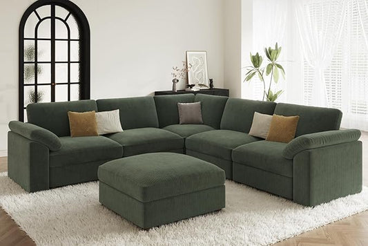 EASE MOOSE Oversized L Shape Sectional Modular Sectional Sofa,Green Extra Large Comfty Cloud Couch，Deep Seat Wide Modular Sofa for Living Room ，Removable Cover