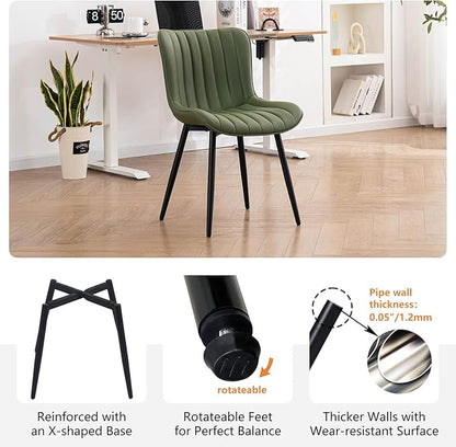 YOUNUOKE Mid-Century Modern Dining Chairs Set of 2, Olive Green PU Leather Upholstered Kitchen Chairs with Black Metal Legs, Armless Accent Side Chair for Dining Room, Guest Reception Room