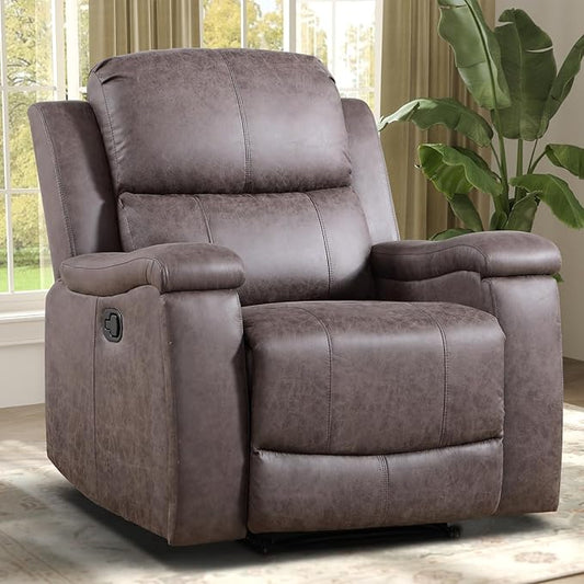Leather Recliner Chair, Manual Recliner Chair for Adults with Overstuffed Arms and Back, Single Sofa Recliner with Cup Holders for Living Room (1, Grey)