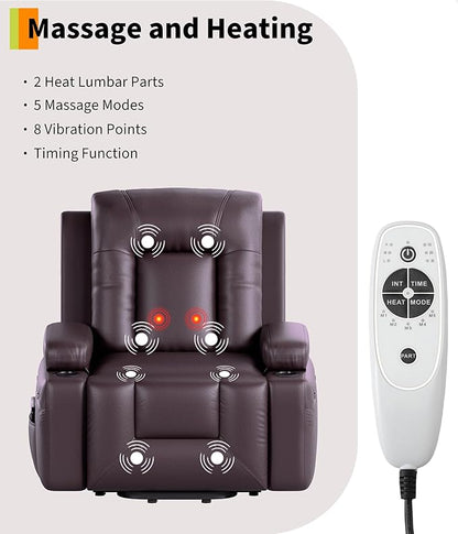 GarveeHome Power Lift Recliner Chair - Heat and Massage, PU Leather Electric Lift Recliner Chair for The Elderly, Adjustable Back and Legs, Designed for The Elderly and People with Mobility impaired