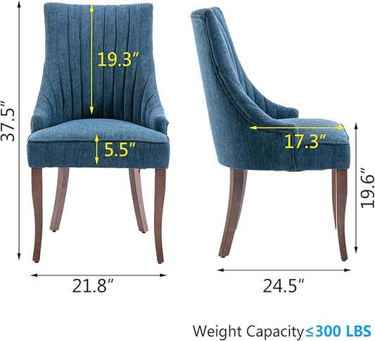 mikibama Linen Dining Chairs Set of 6 Channel Tufted Kitchen Dinner Chair Comfy Fabric Upholstered Accent Chair for Dining Room with Solid Wood Legs (Blue 6pc)