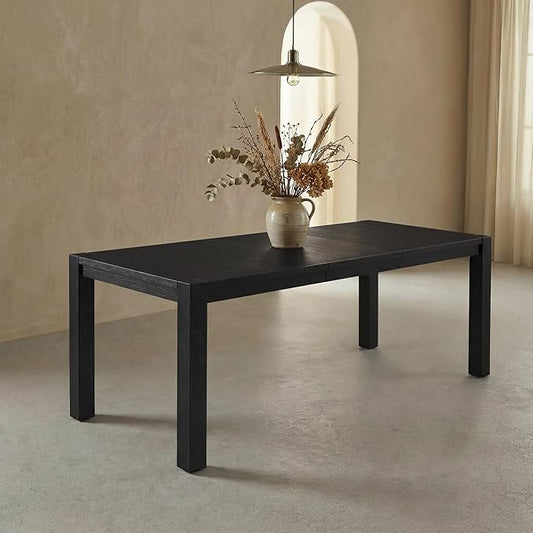 60"-80" Extendable Dining Table, Modern Rectangular Wood Kitchen Table, Farmhouse Expandable Dinner Table, Traditional Large Extension Meeting Desk for Dining Room, Living Room, Black