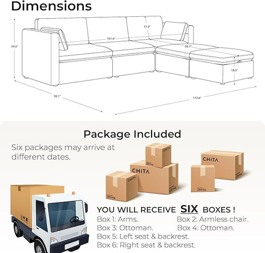 CHITA Oversized Modular Cloud Sectional Fabric Sofa Set, FSC Certified U Shaped Couch Reversible Chaise Modular Sectional,112 inch Width,5 Seat Modular Sofa Includes 2 Storage Ottomans, Moss Green