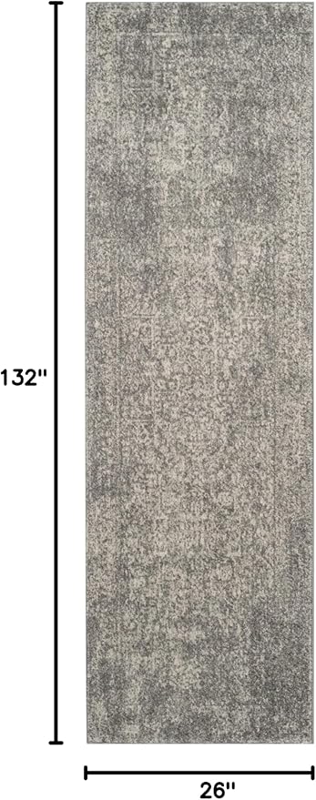 SAFAVIEH Evoke Collection 2'2" x 11' Silver / Ivory EVK256S Oriental Distressed Non-Shedding Living Room Bedroom Runner Rug