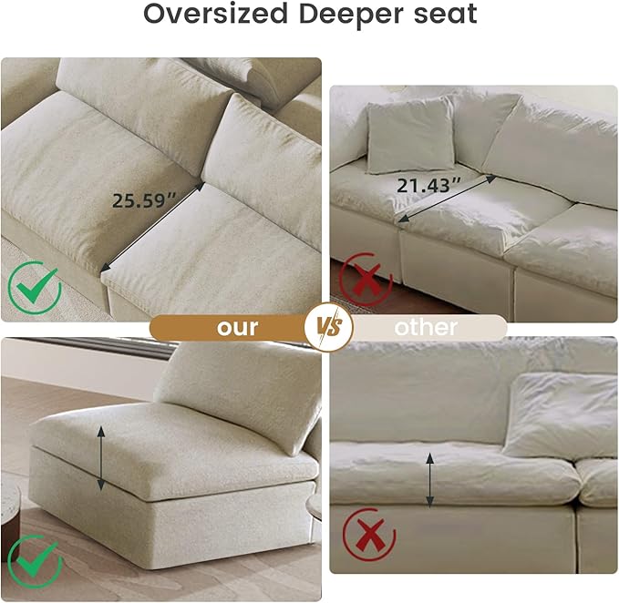 Cloud Modular Sectional Sofa with Storage Ottoman,120.45" L Shaped Couch for Living Room,Down Filled Convertible Couch Deep Seat for Office Apartment,Covers Washable&Replaceable(Khkai)