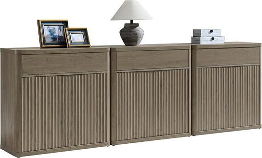 SICOTAS Buffet Cabinet with Storage - Accent Fluted Storage Cabinet with 6 Doors & 3 Drawers Sideboard Credenza Buffet Table Console Cabinets for Living Room Kitchen Dining Room Entryway Office