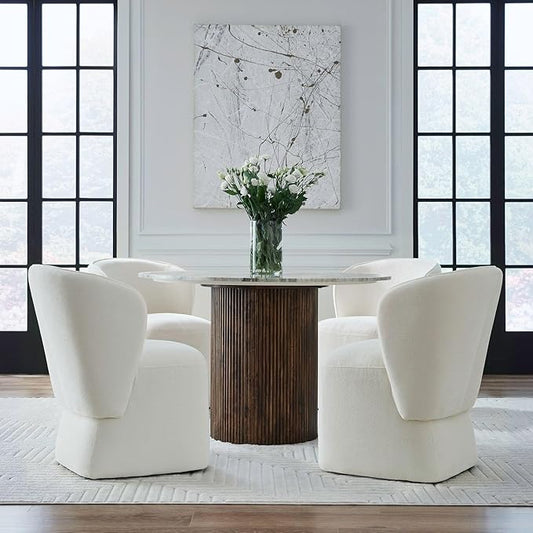 Liberty Furniture Accent Dining Chairs with Castors - Rounded Arm - Ivory Upholstry - Set of Four